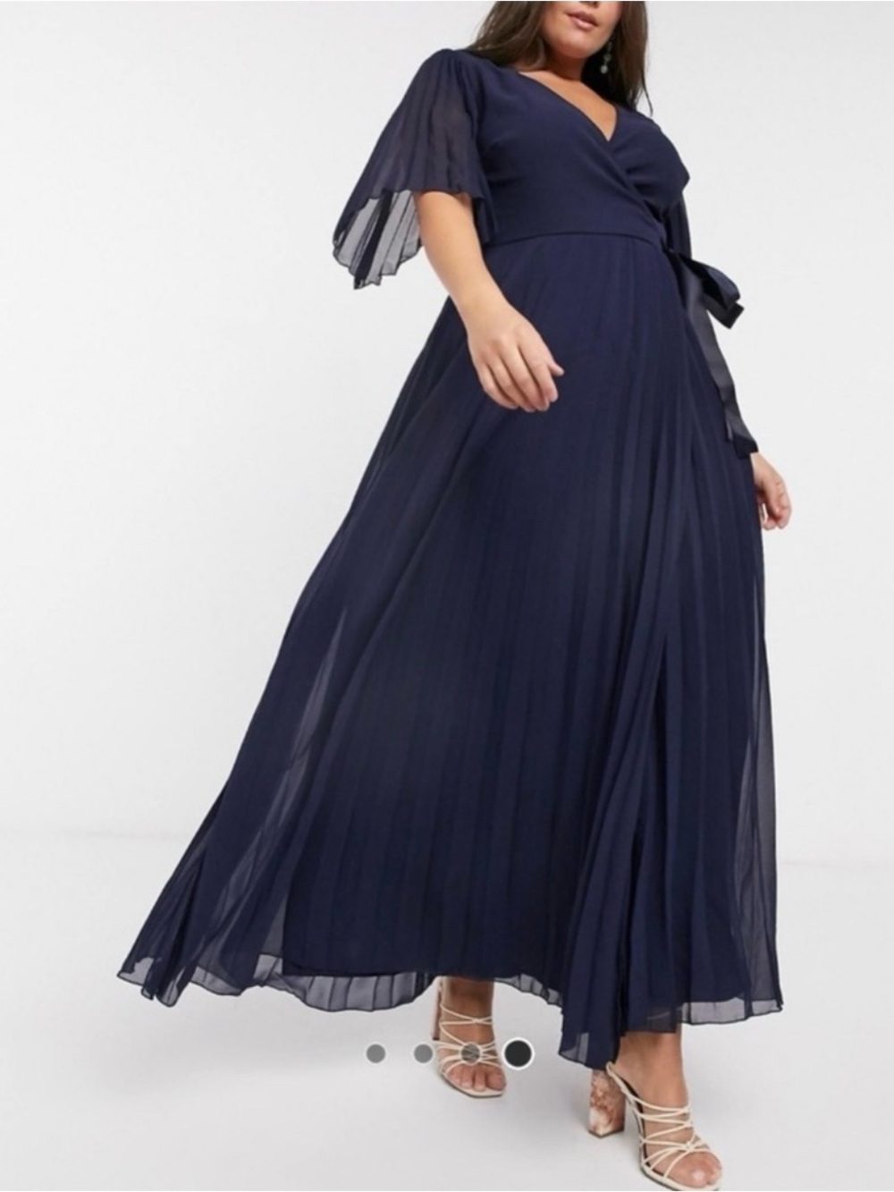 ASOS Curve Navy Pleated Wrap Maxi Dress